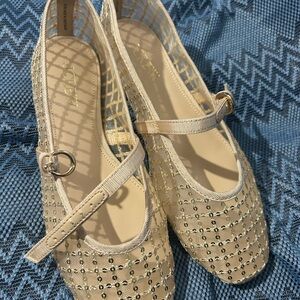 J. Crew Cream Embellished Mary Jane Flats